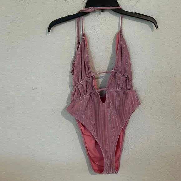 RAMY BROOK Marta Strapless Metallic One Piece Swimsuit In Pink - Picture 4 of 14